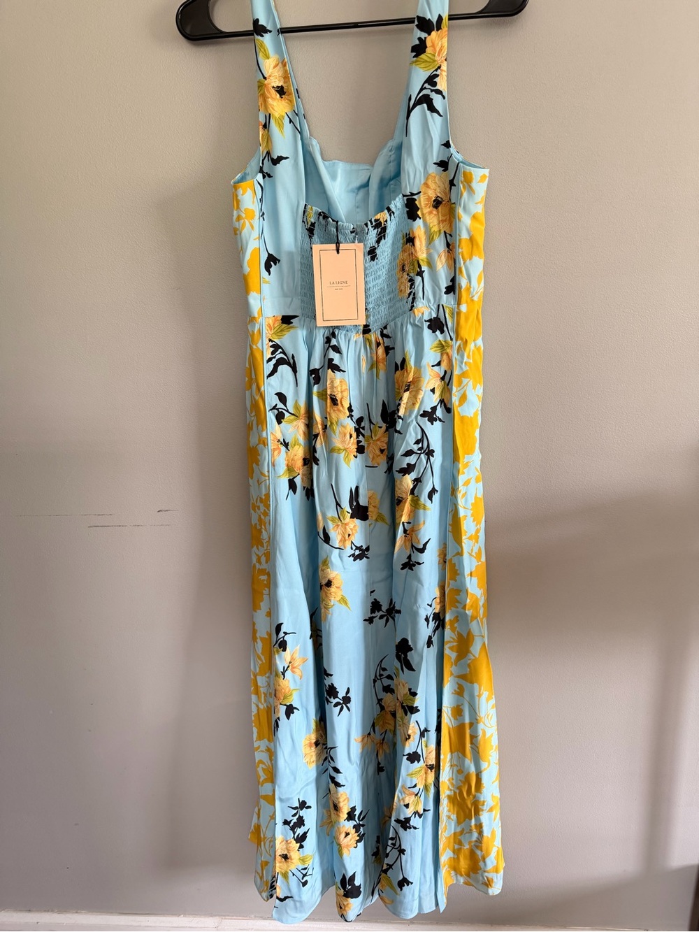 La Ligne Silk Sky Blue Floral Dress with Yellow Accents Size M - Picture 3 of 8